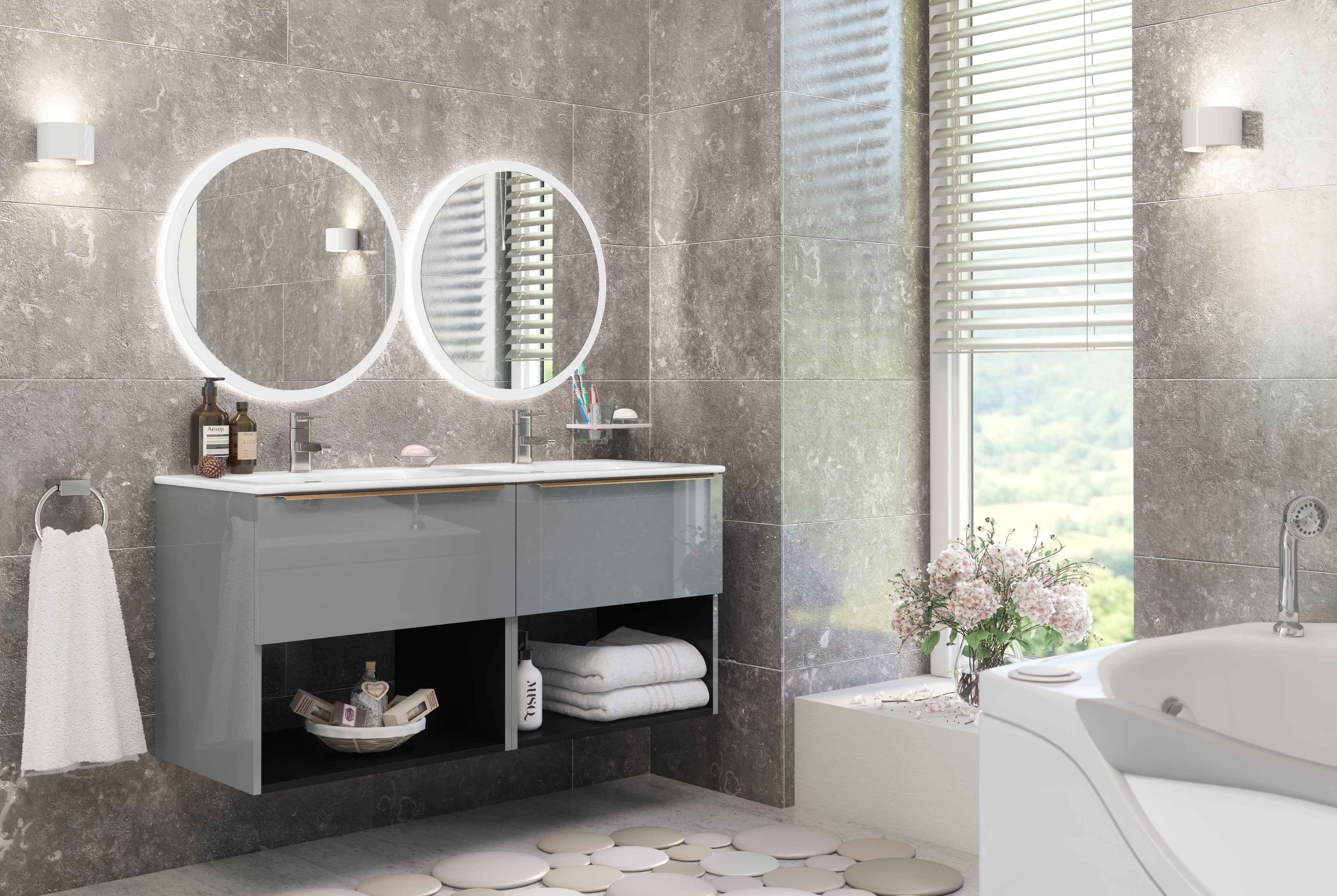 Grey Bathroom Vanity 120cm 2-Door