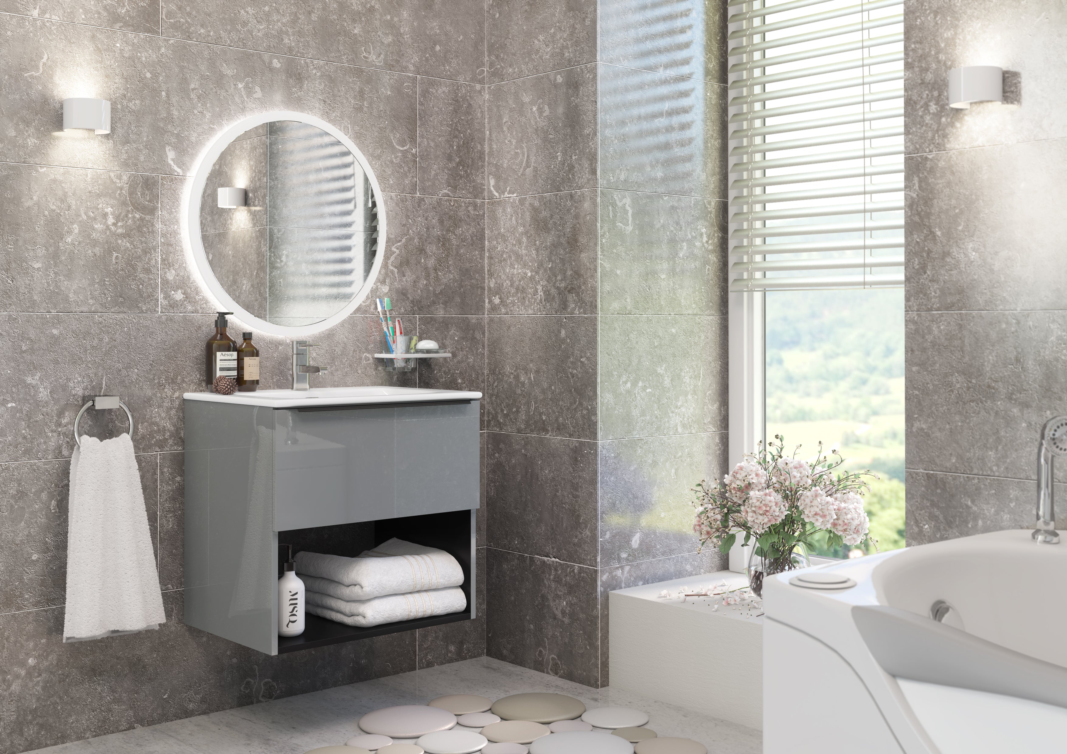 Grey Bathroom Vanity 60cm 1-Door