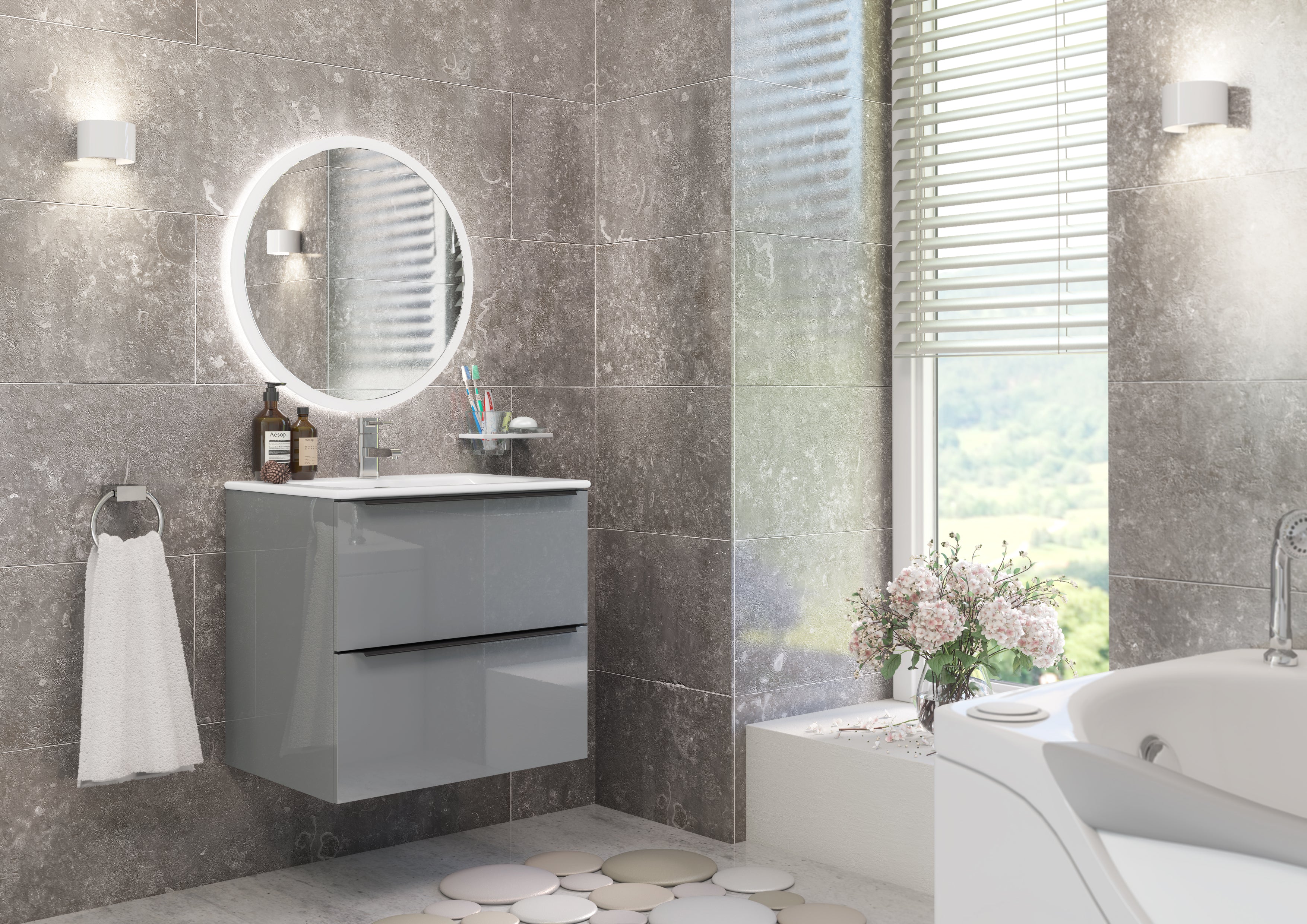 Grey Bathroom Vanity 60cm 2-Door