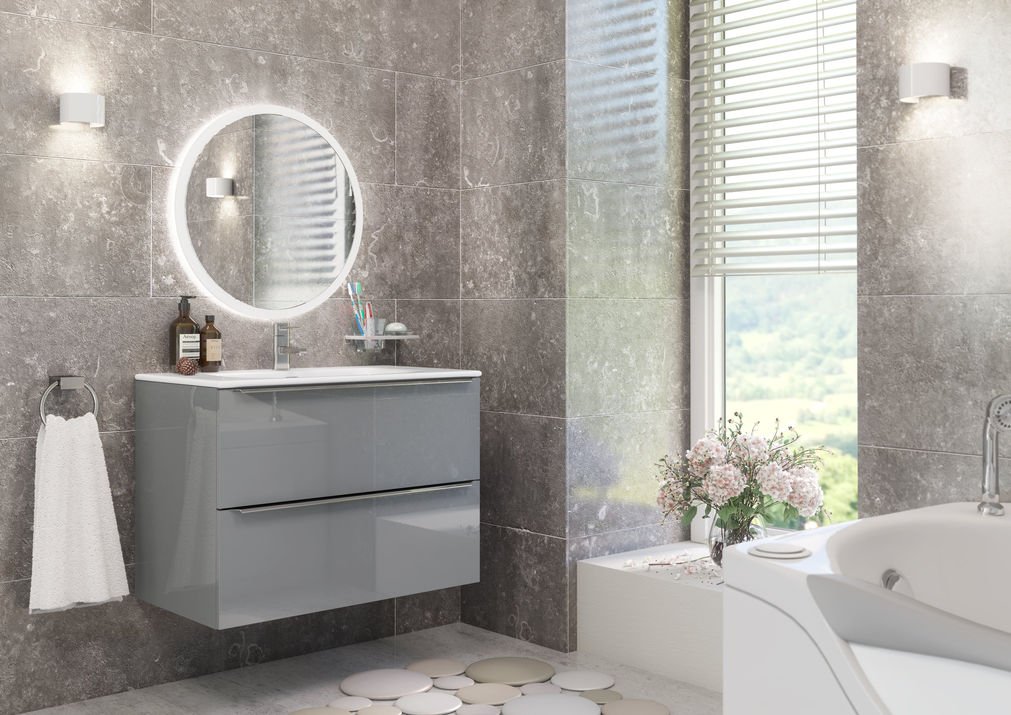 Grey Bathroom Vanity 80cm 2-Door
