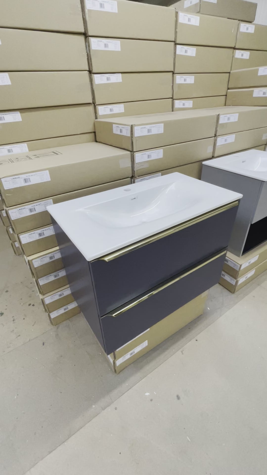 Load video: Grey Bathroom Vanity 80cm 2-Door