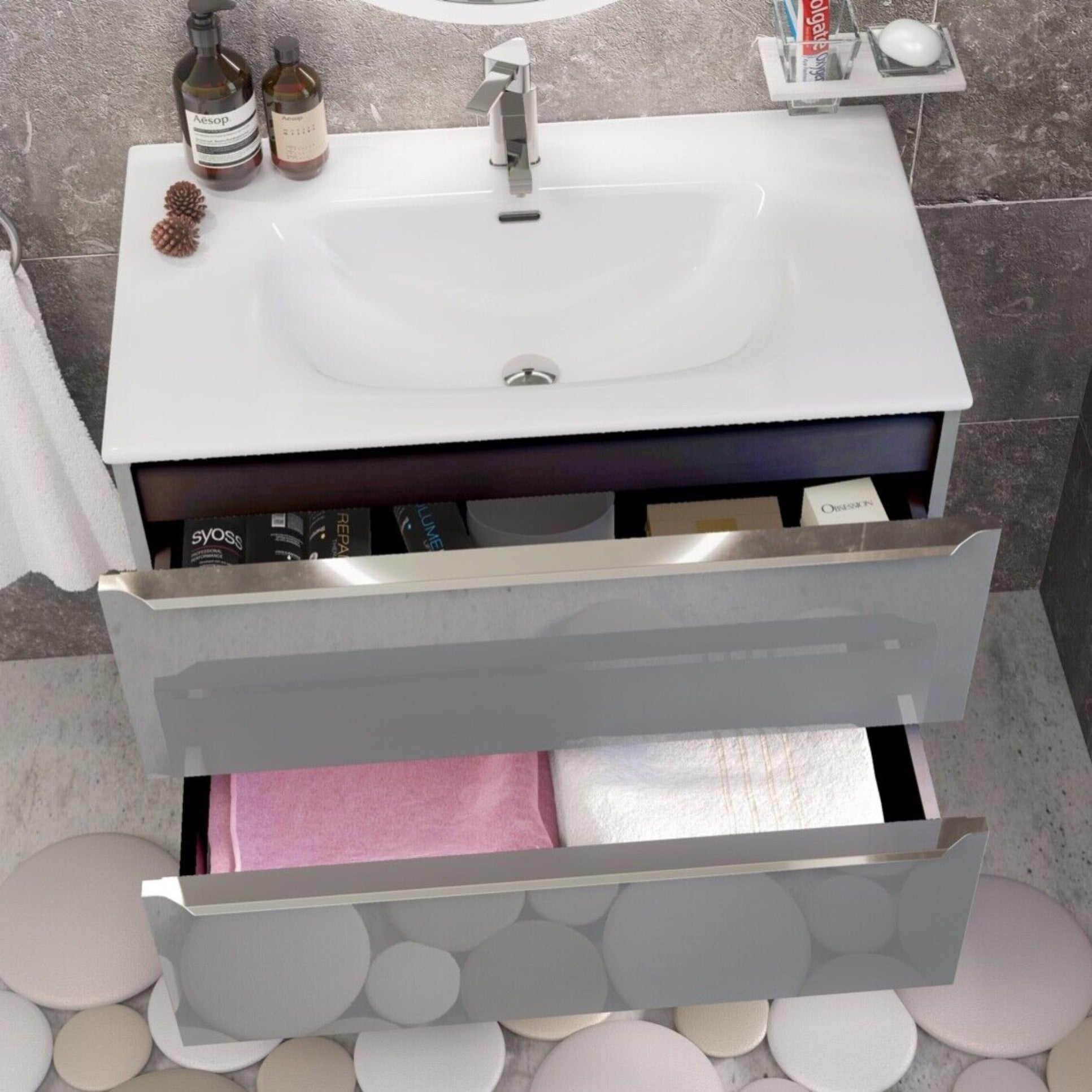 Grey Bathroom Vanity 60cm 2-Door - Furneo