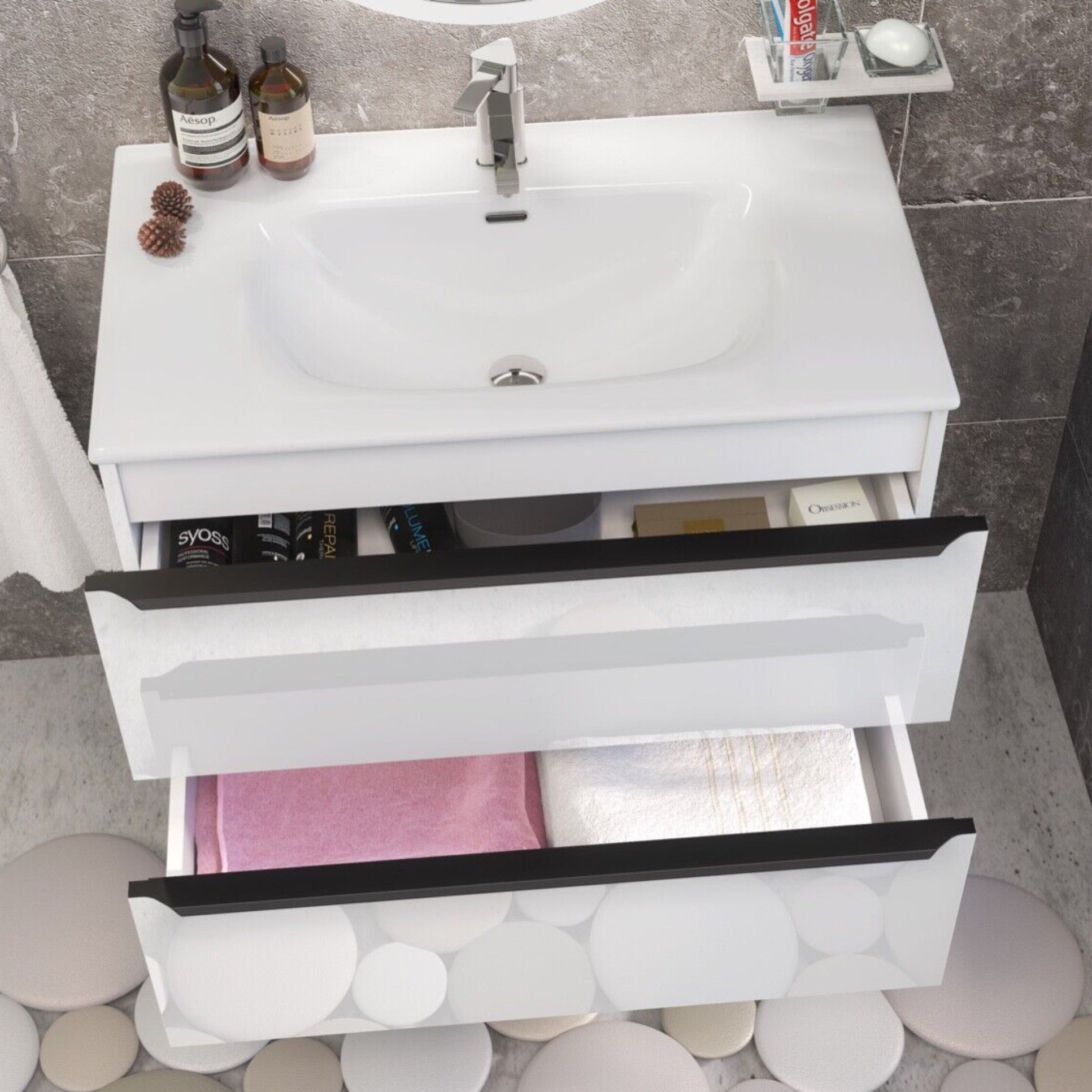 White Bathroom Vanity 60cm 1-Door - Furneo