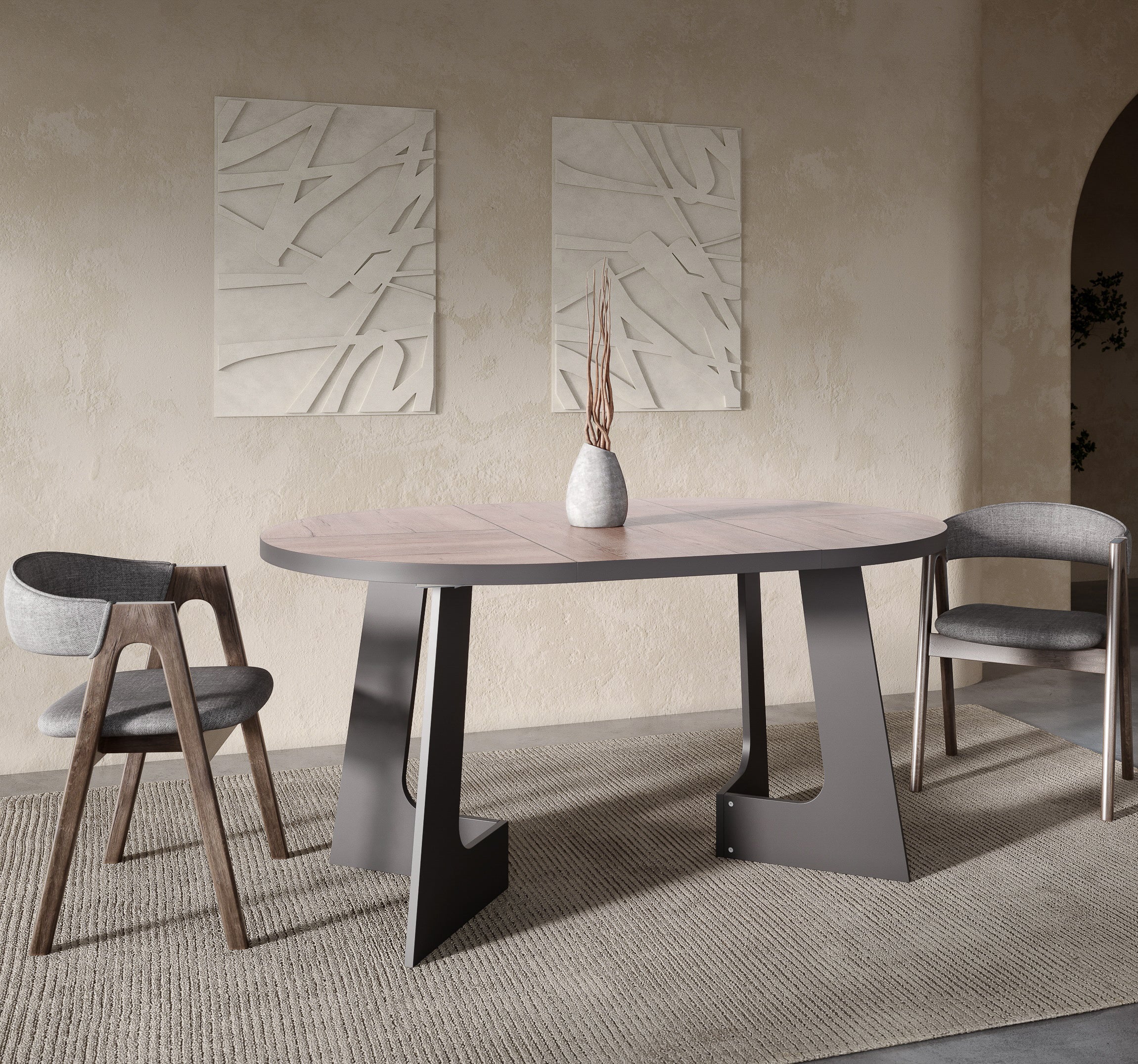 Belagio, Oak Halifax Effect, Modern Extending Dining Table, 110 - 160 cm