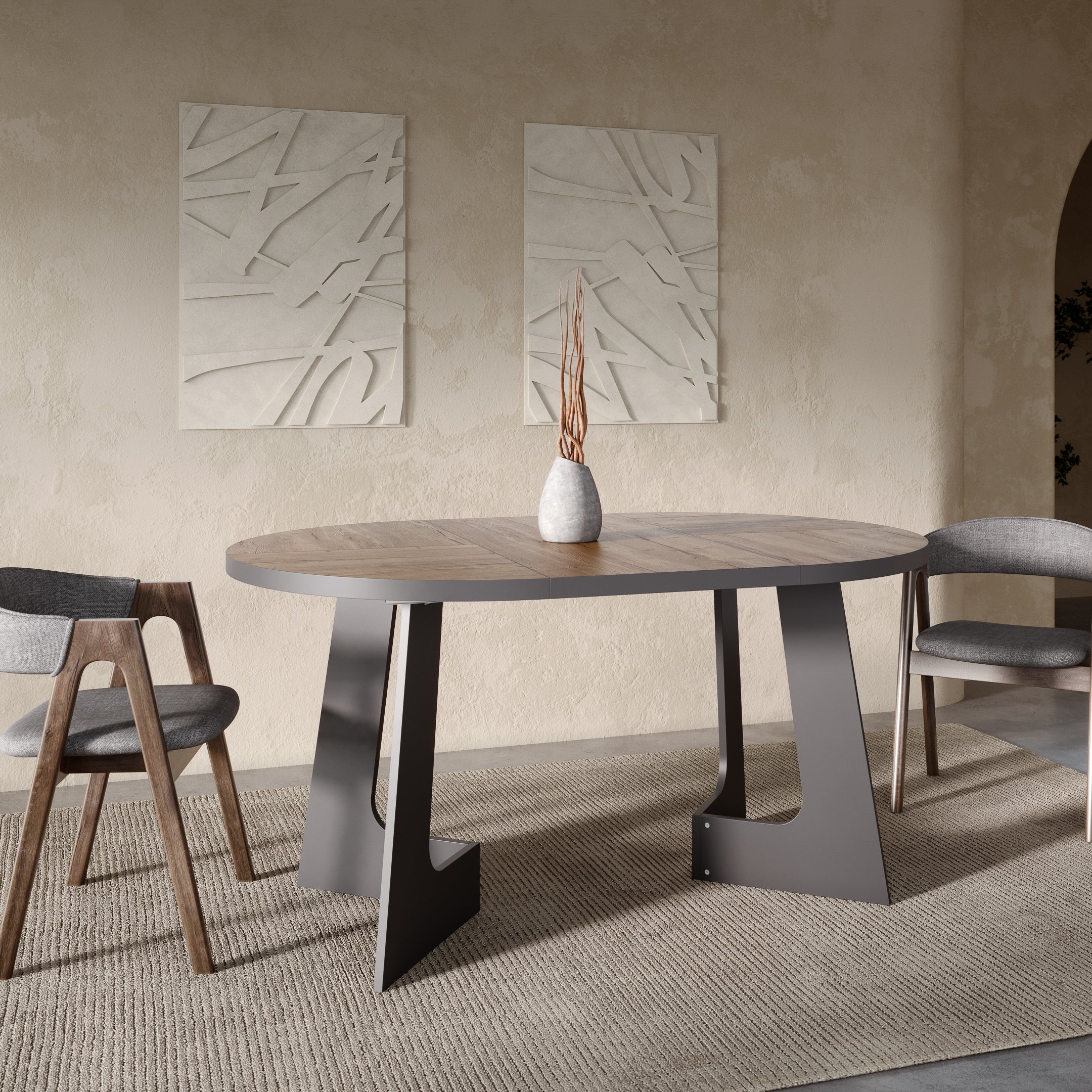Belagio, Dark Oak Effect, Modern Extending Dining Table, 110 - 160 cm