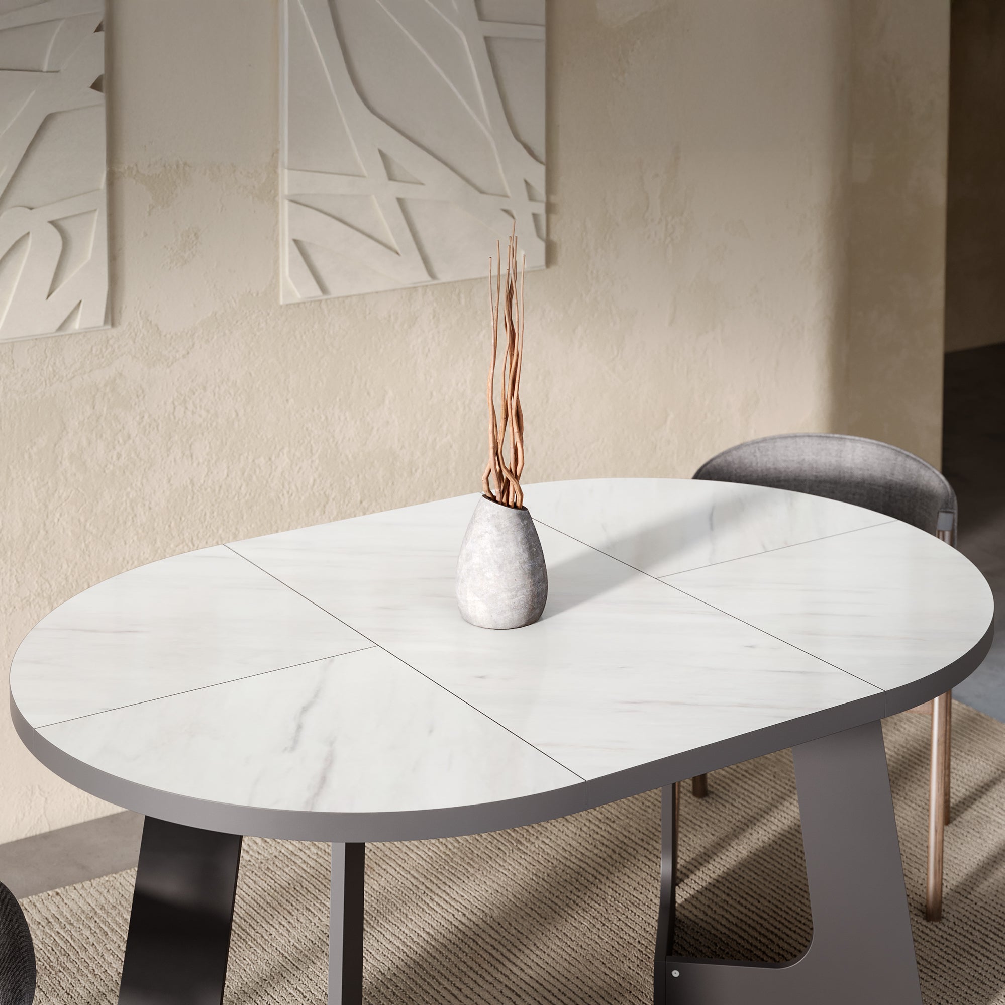 Belagio, Marble Effect, Modern Extending Dining Table, 110 - 160 cm