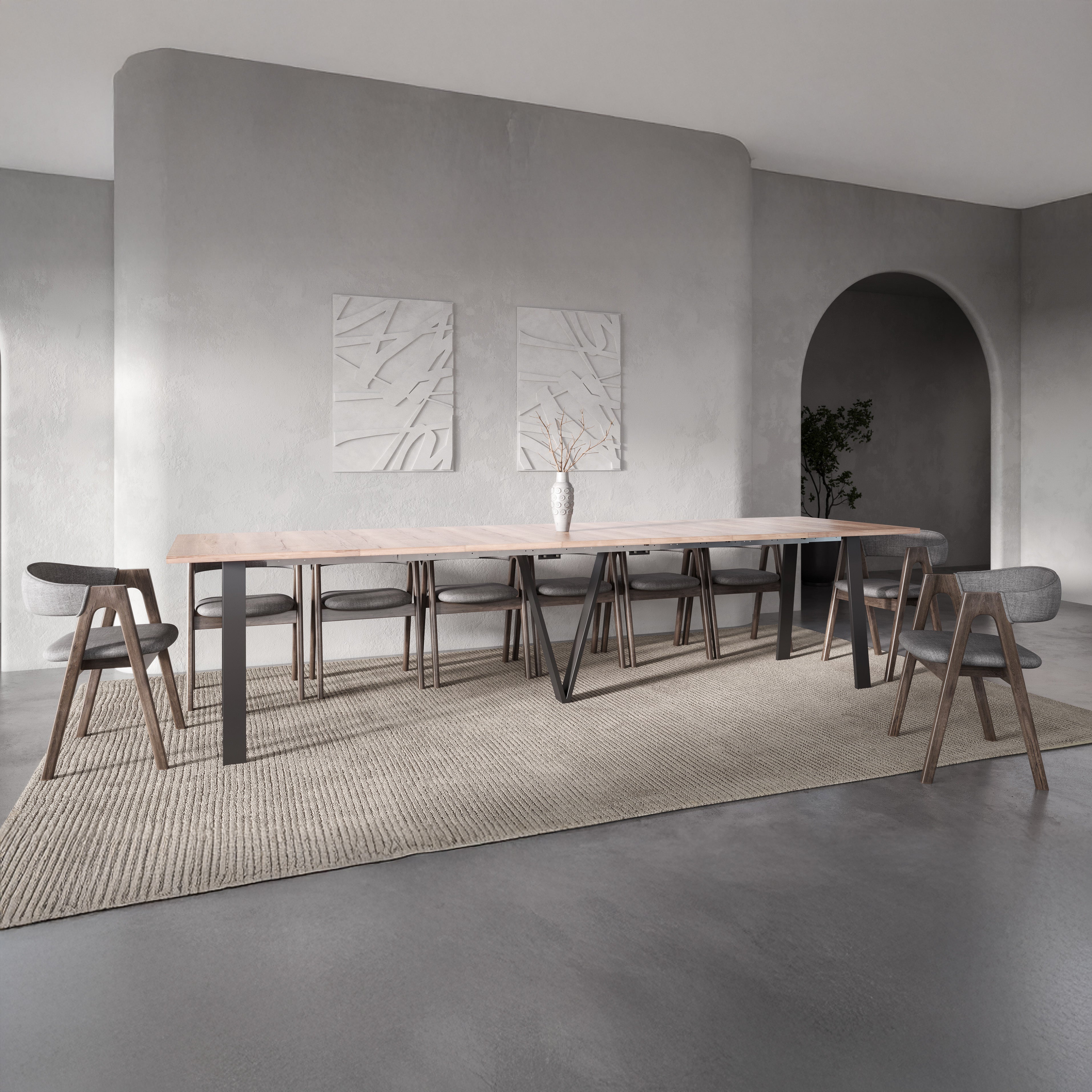 Lungo Oak Halifax effect, 4 to 16 Seat Rectangle Extending Dining Table, 130cm - 330cm