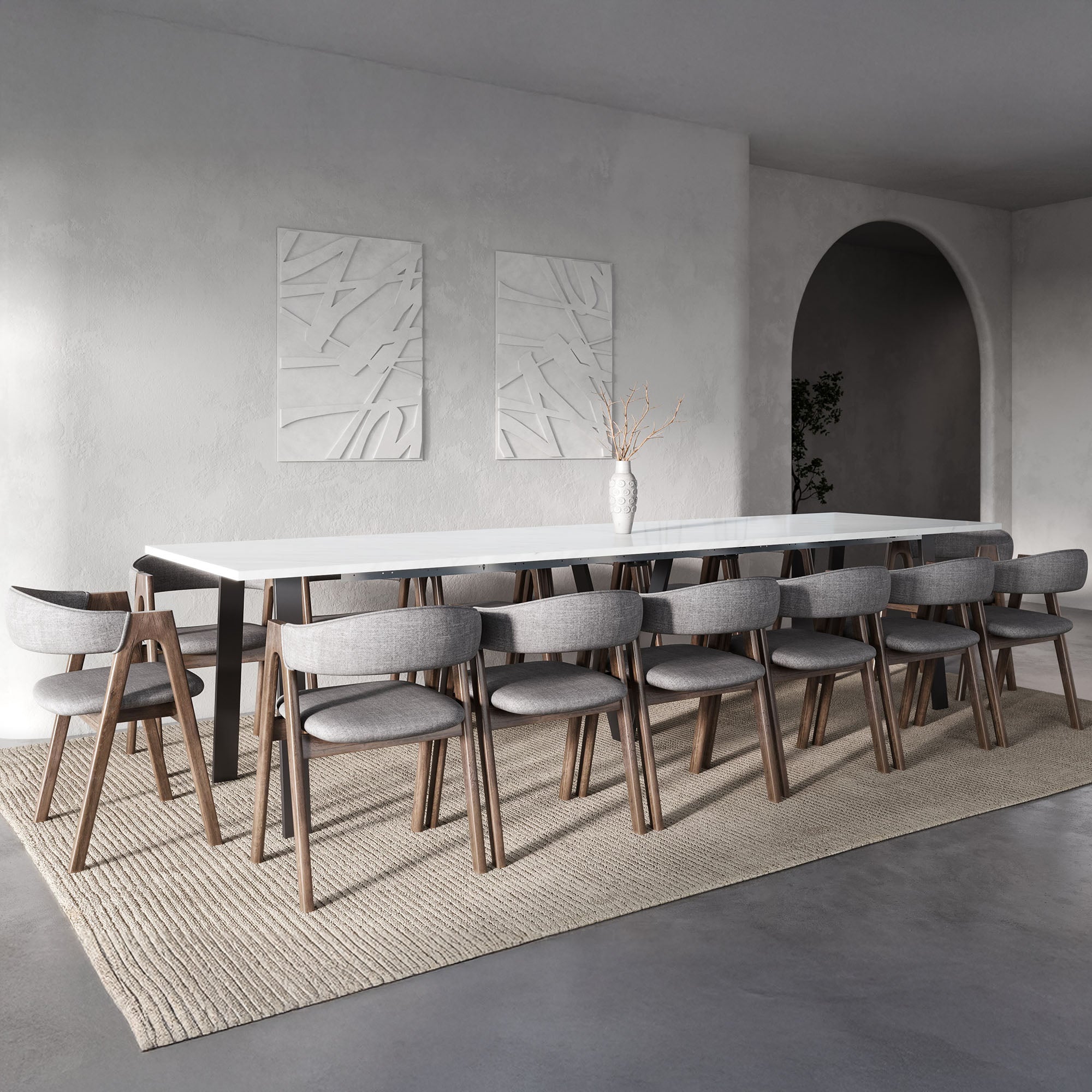 Lungo Marble Effect, 4 to 16 Seat Rectangle Extending Dining Table, 130cm - 330cm