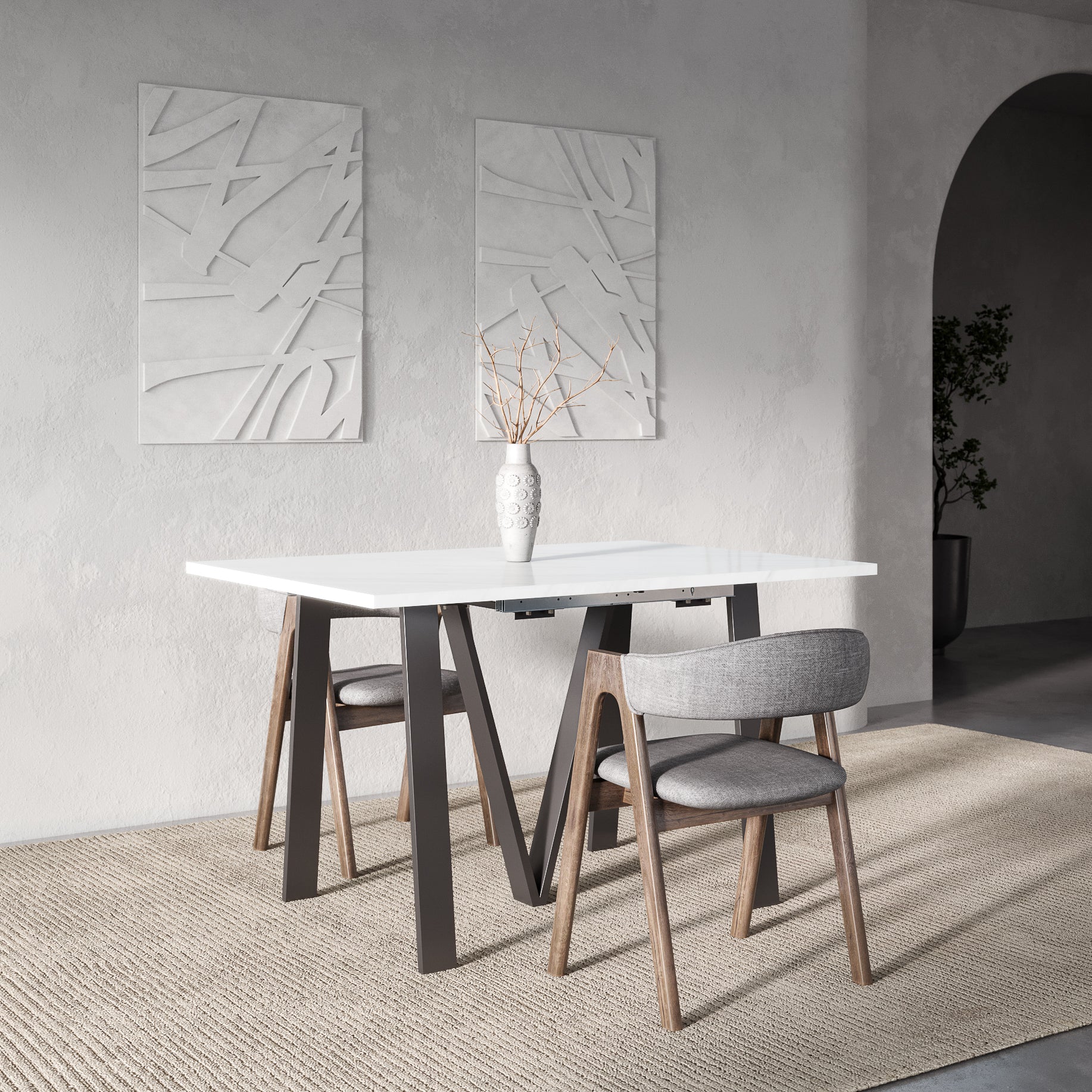 Lungo Marble Effect, 4 to 16 Seat Rectangle Extending Dining Table, 130cm - 330cm