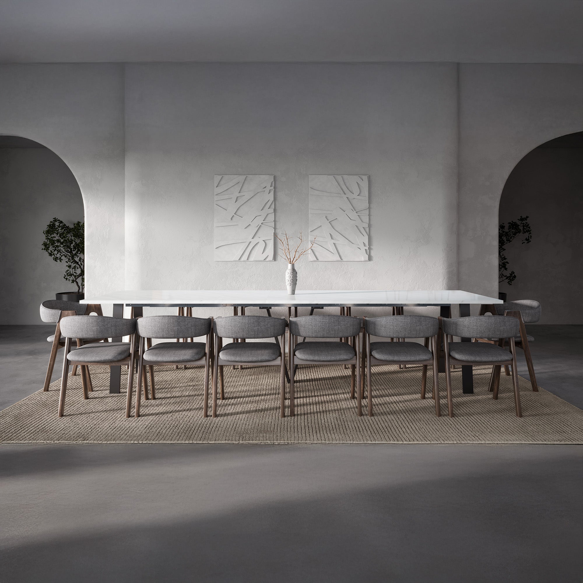 Lungo Marble Effect, 4 to 16 Seat Rectangle Extending Dining Table, 130cm - 330cm