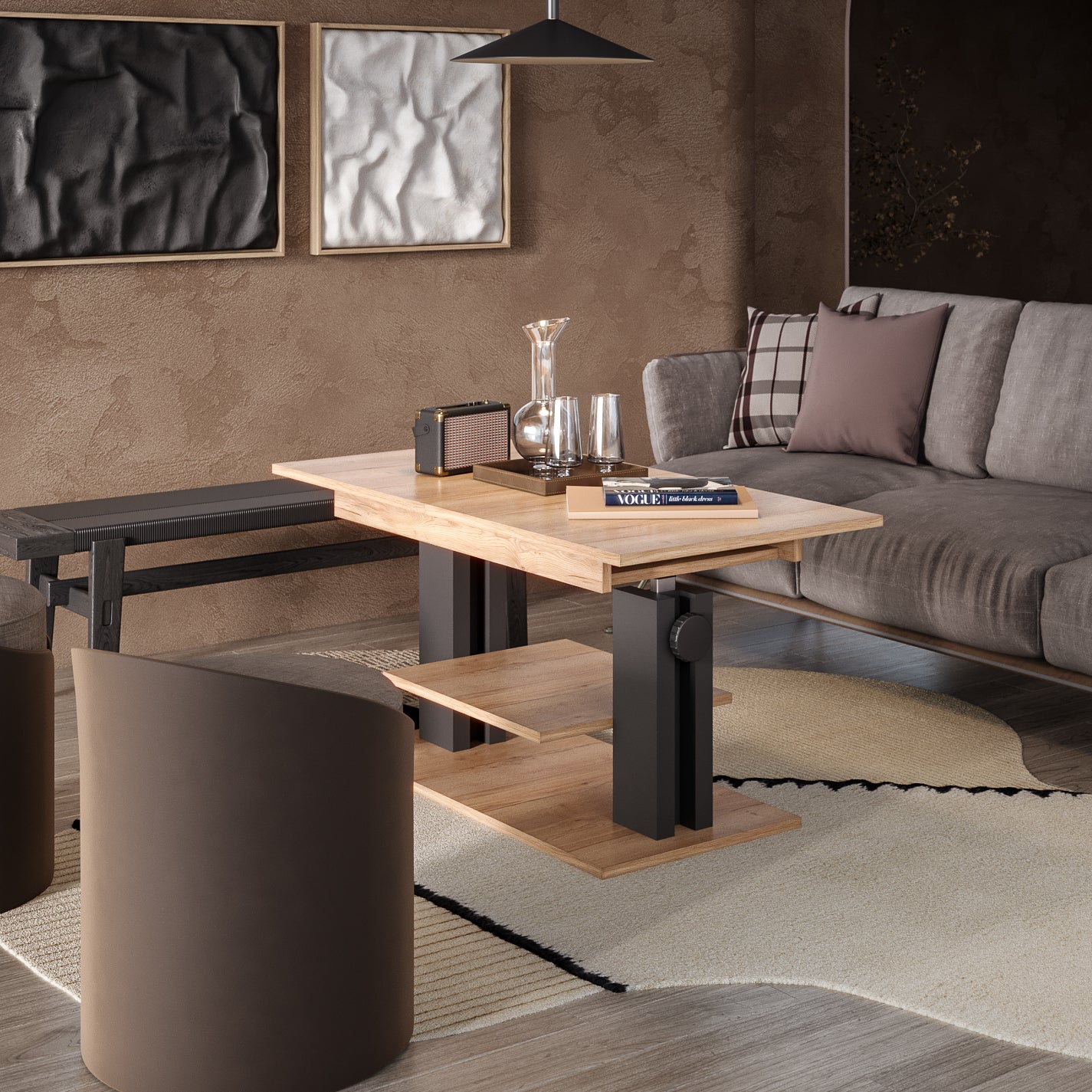 Moduvo, Oak Halifax effect, Extending Coffee table to Dining table