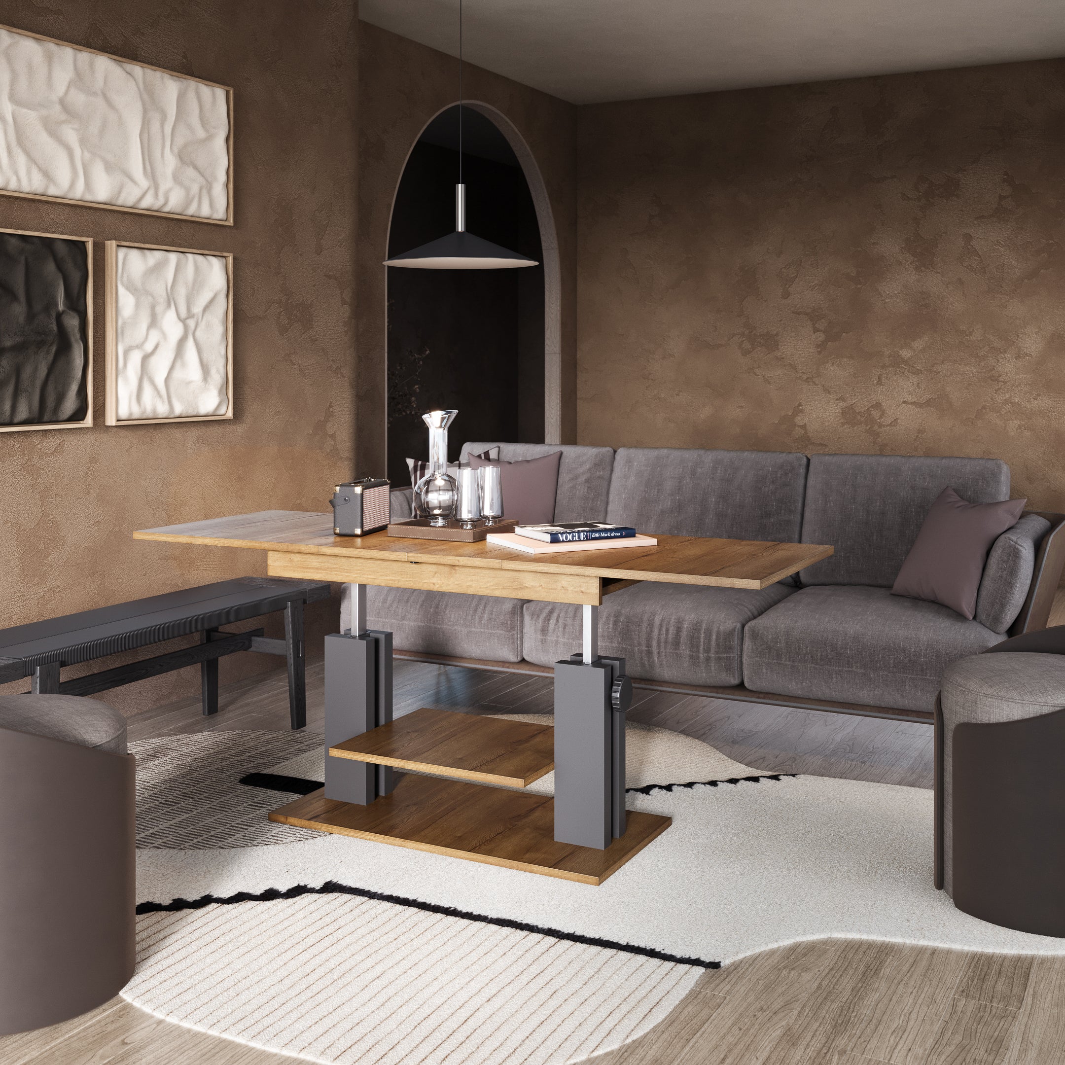 Moduvo, Oak Halifax effect, Extending Coffee table to Dining table
