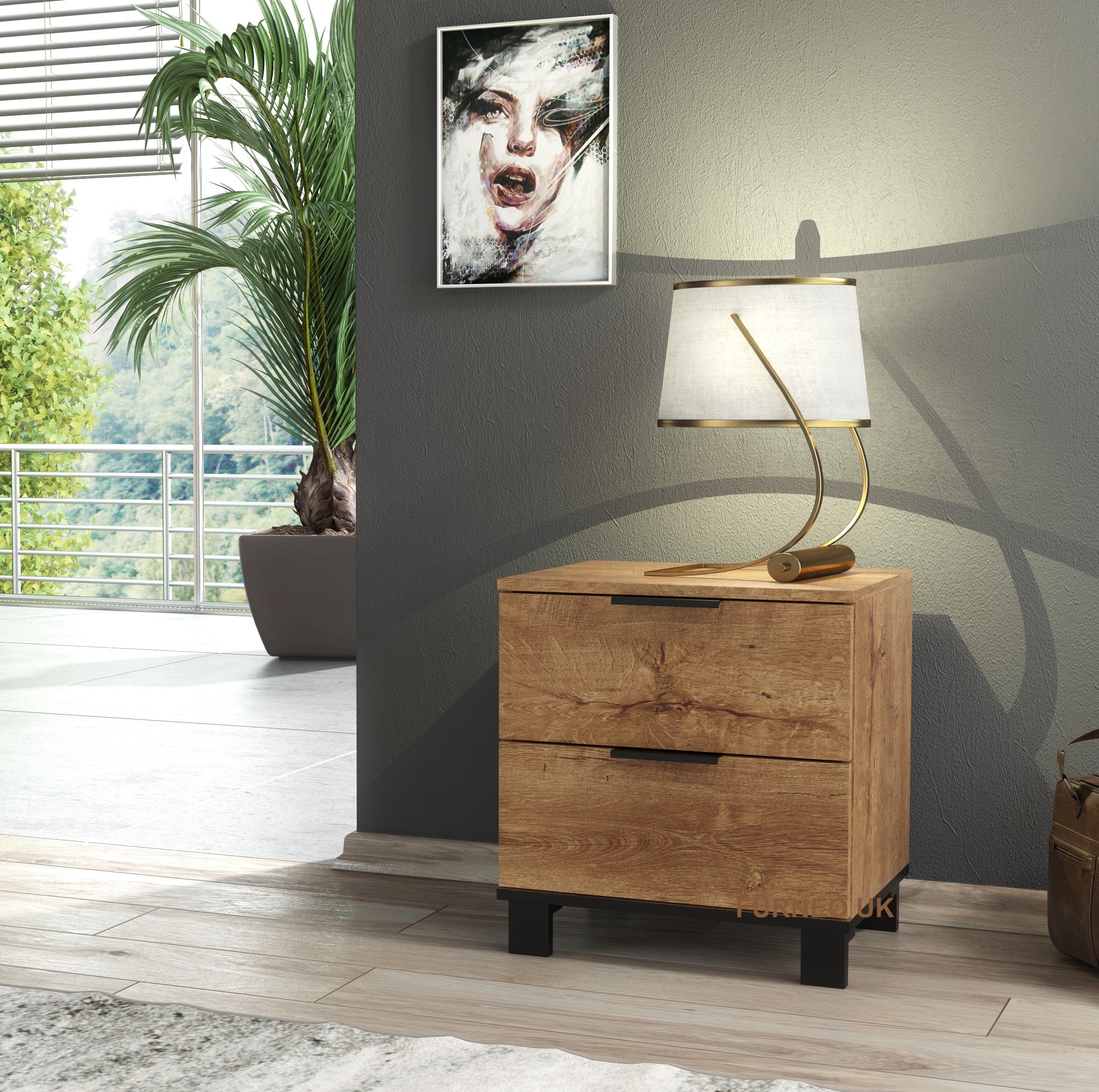 Cozy 02 Dark Oak Effect Bedside Cabinet