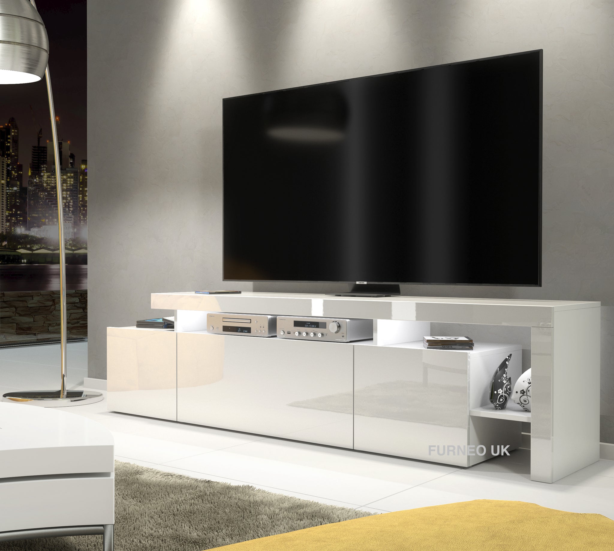 200cm TV Stand White Unit Modern Long Cabinet Gloss &Matt Clifton8