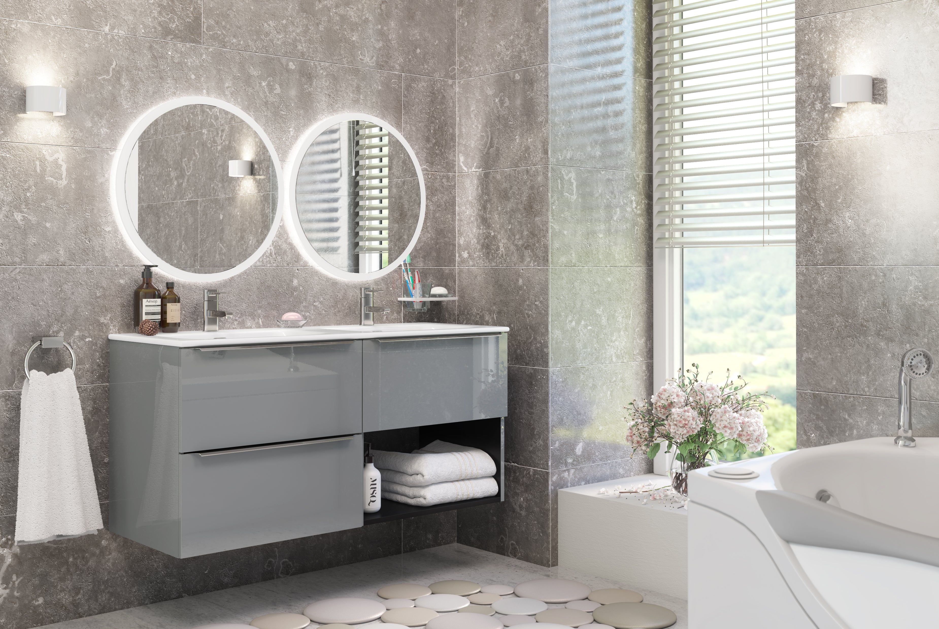 Grey Bathroom Vanity 120cm 3-Door