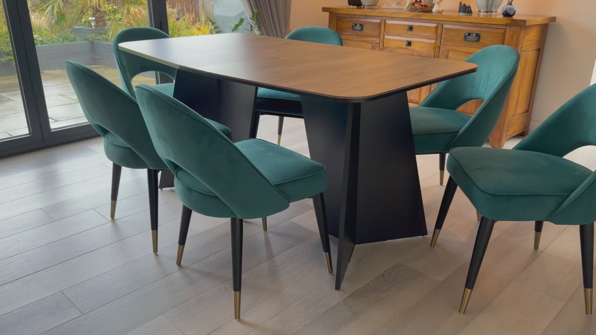 Load video: Monza Dark Oak effect Dining Table