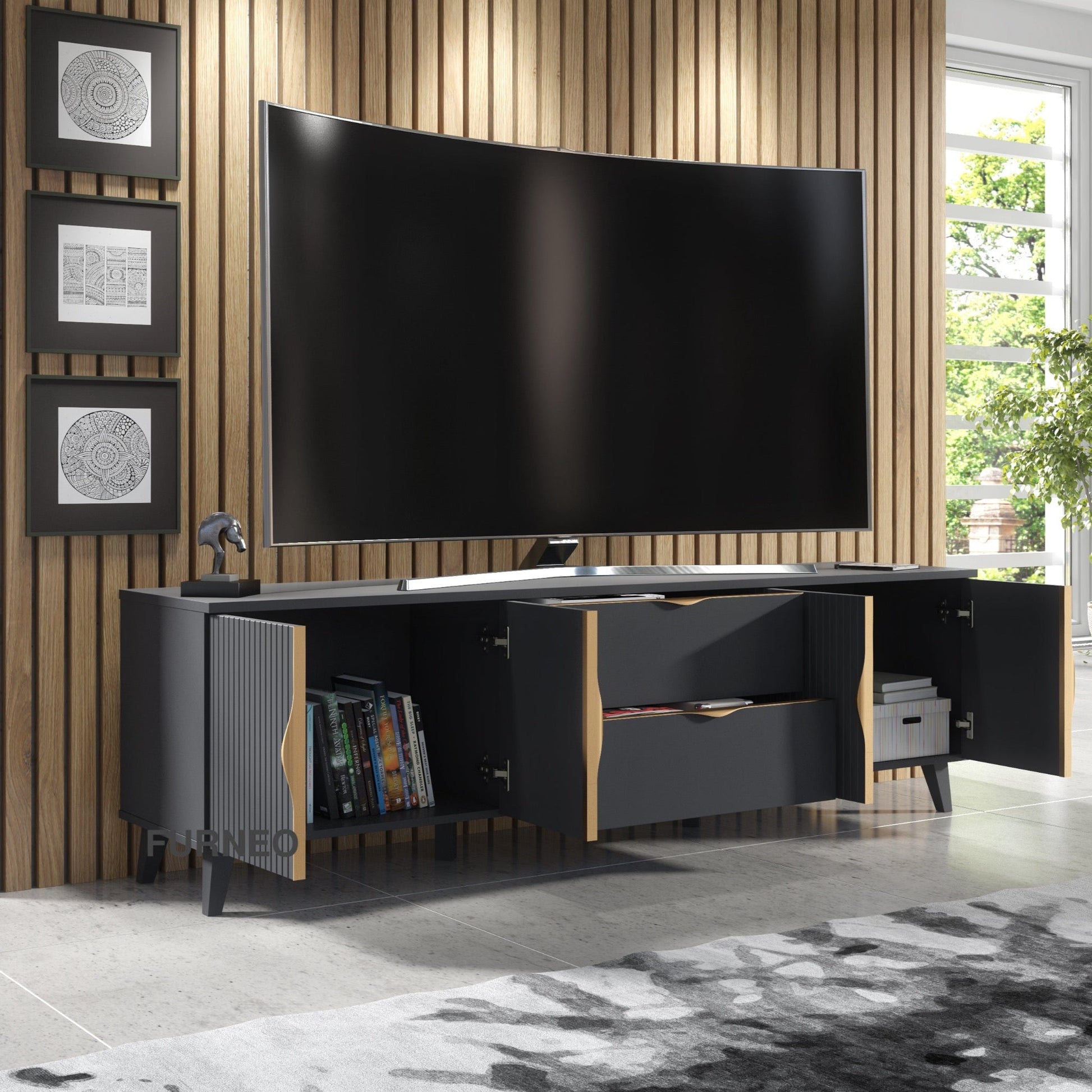 Azzurro 10 Grey TV stand 180 cm - Furneo