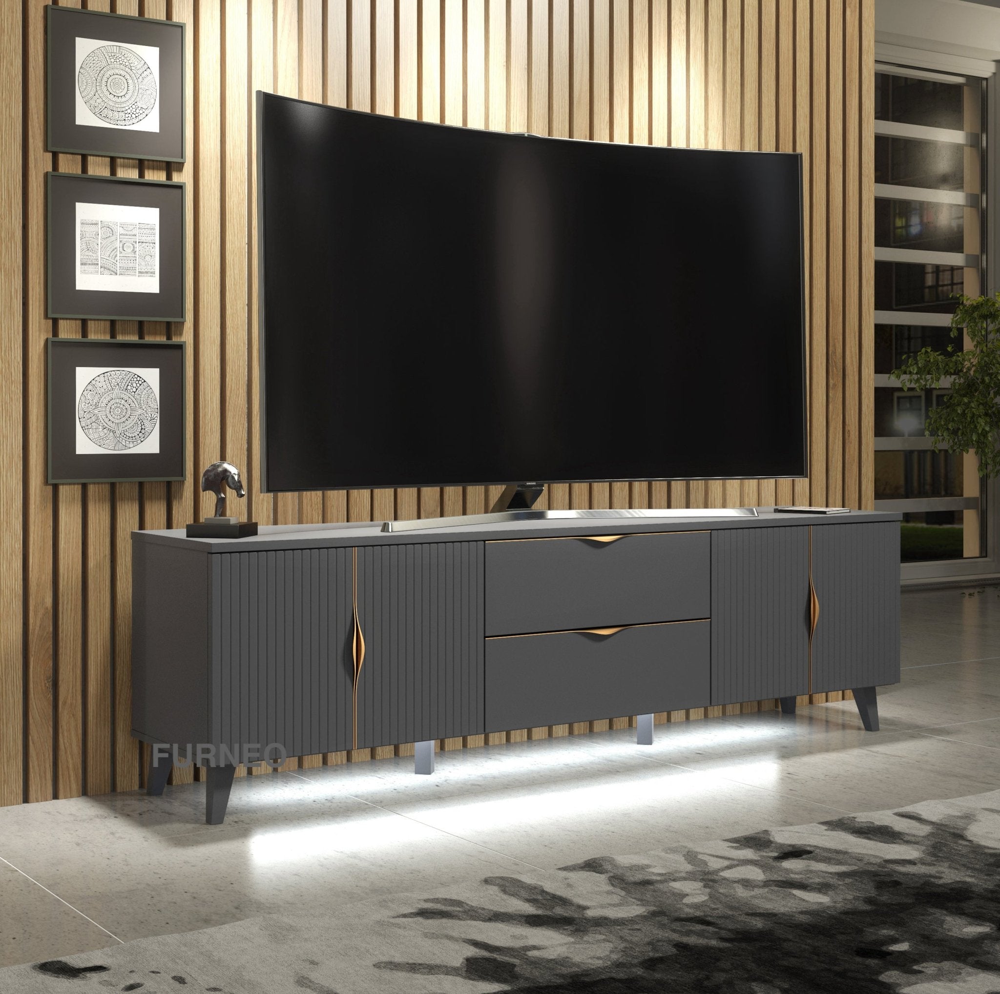 Azzurro 10 Grey TV stand 180 cm - Furneo