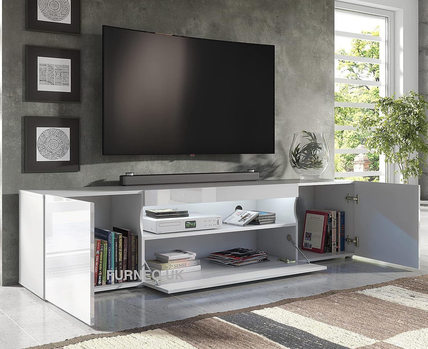 White gloss tv entertainment unit sales