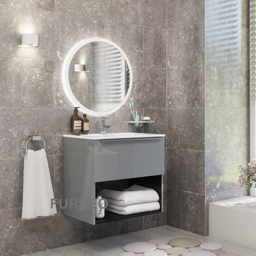 Grey Bathroom Vanity 60cm 1-Door - Furneo