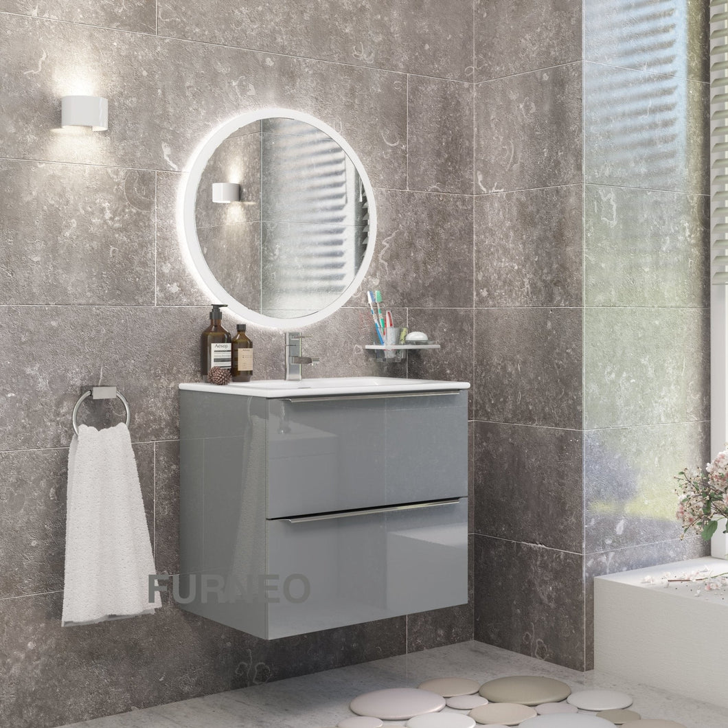 Grey Bathroom Vanity 60cm 2-Door - Furneo