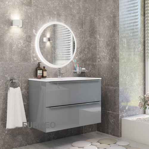 Grey Bathroom Vanity 80cm 2-Door - Furneo