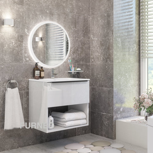 White Bathroom Vanity 60cm 1-Door - Furneo
