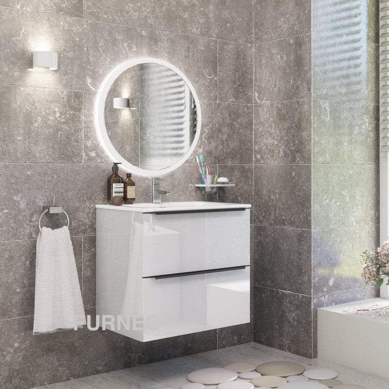 White Bathroom Vanity 60cm 2-Door - Furneo