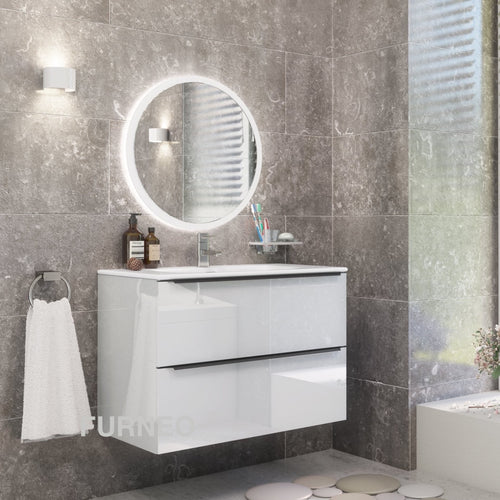 White Bathroom Vanity 80cm 2-Door - Furneo